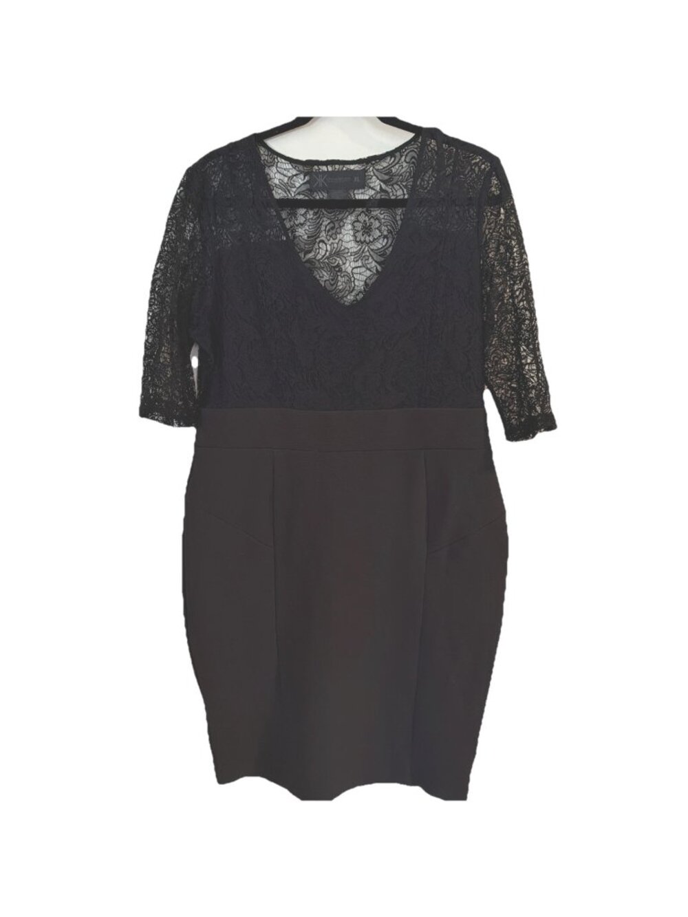 Kardashian Kollection Women’s Size XL Black V-neck Sheer Lace Dress 3/4 Sleeve